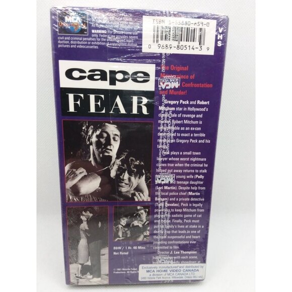 Cape Fear VHS Sealed Watermarks Gregory Peck Robert Mitchum Polly Bergen - Picture 2 of 9